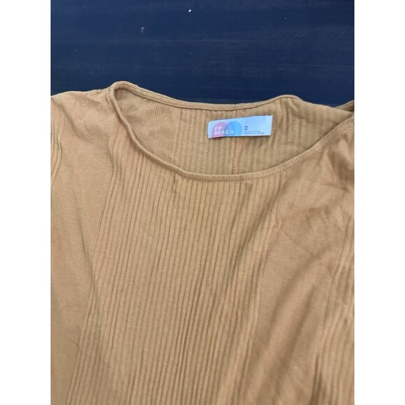 Free People Beach Top Ribbed Shirt Womens Xs Yellow Mustard Short Sleeves - Picture 2 of 3